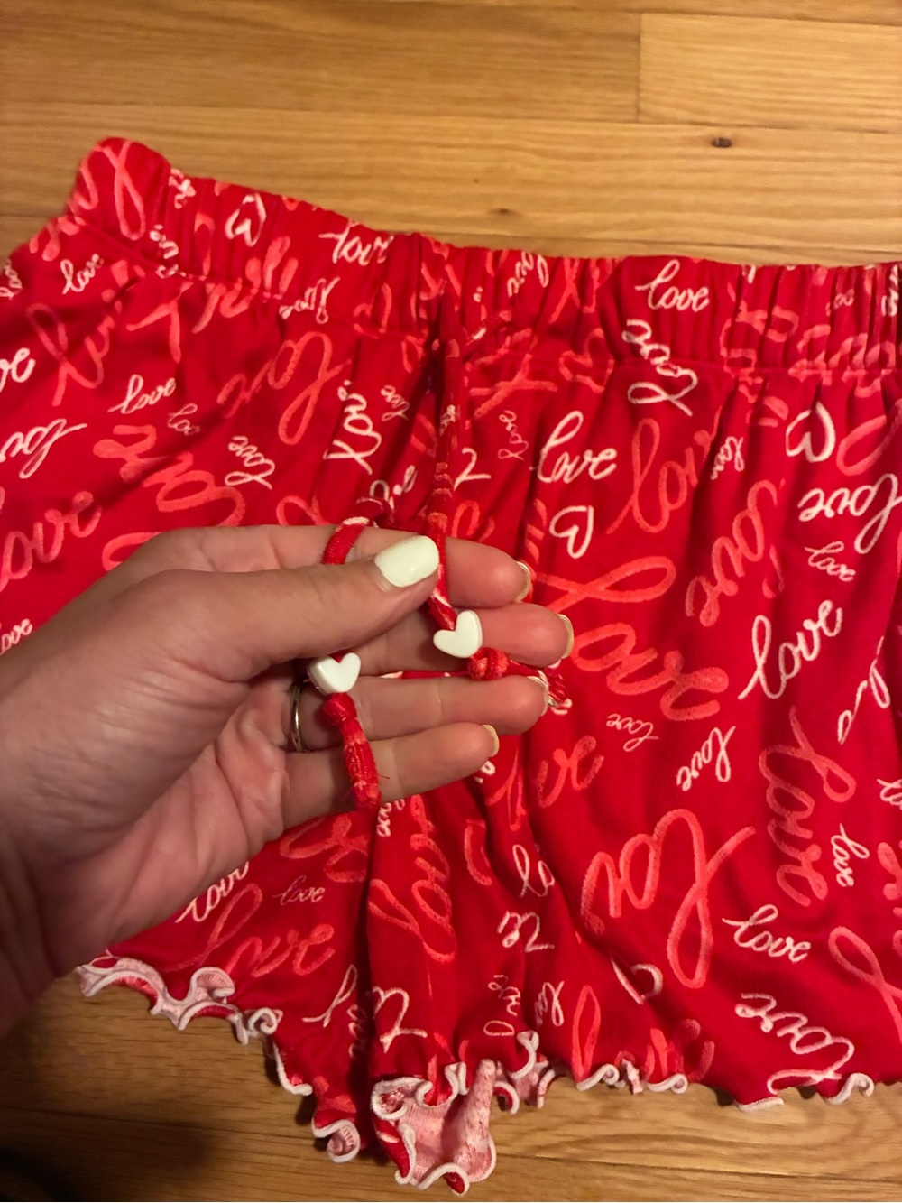 Red Satin 'Love' Print Women's Sleep Shorts